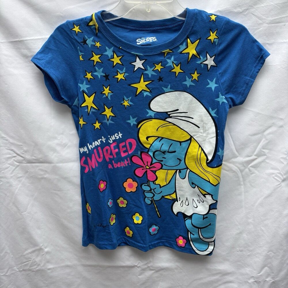 Smurfs Smurfette Blue Shirt Size Youth L 10/12 Heart Smurfed a Beat Peyo